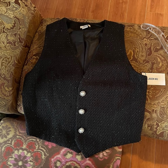 JASON WU Black Metallic Tweed Jewel Button Vest | Size Medium - Picture 4 of 12